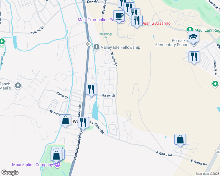 map of restaurants, bars, coffee shops, grocery stores, and more near 59 Kaikai Street in Wailuku