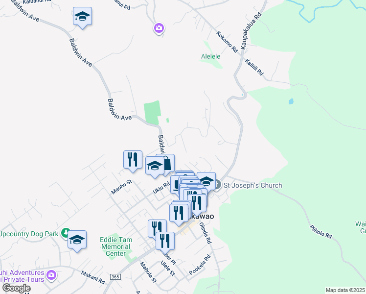 map of restaurants, bars, coffee shops, grocery stores, and more near 44 Puaina Place in Makawao