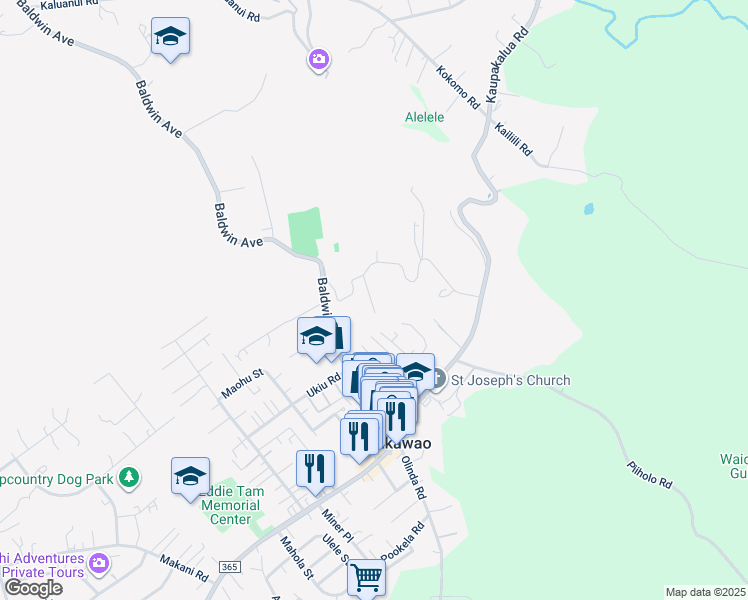map of restaurants, bars, coffee shops, grocery stores, and more near 60 Puaina Place in Makawao