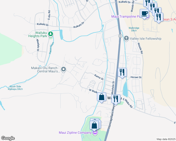 map of restaurants, bars, coffee shops, grocery stores, and more near 370 Kama Street in Wailuku