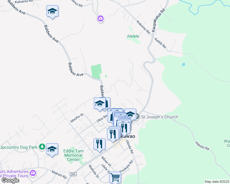map of restaurants, bars, coffee shops, grocery stores, and more near 60 Puaina Place in Makawao
