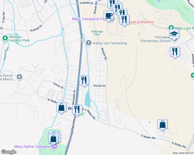 map of restaurants, bars, coffee shops, grocery stores, and more near 46 West Makahakaha Loop in Wailuku