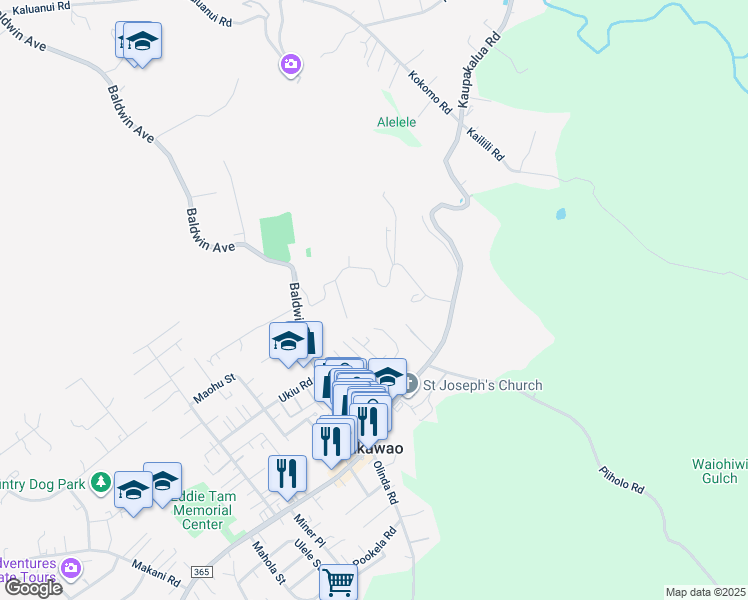 map of restaurants, bars, coffee shops, grocery stores, and more near 170 Kee Road in Makawao