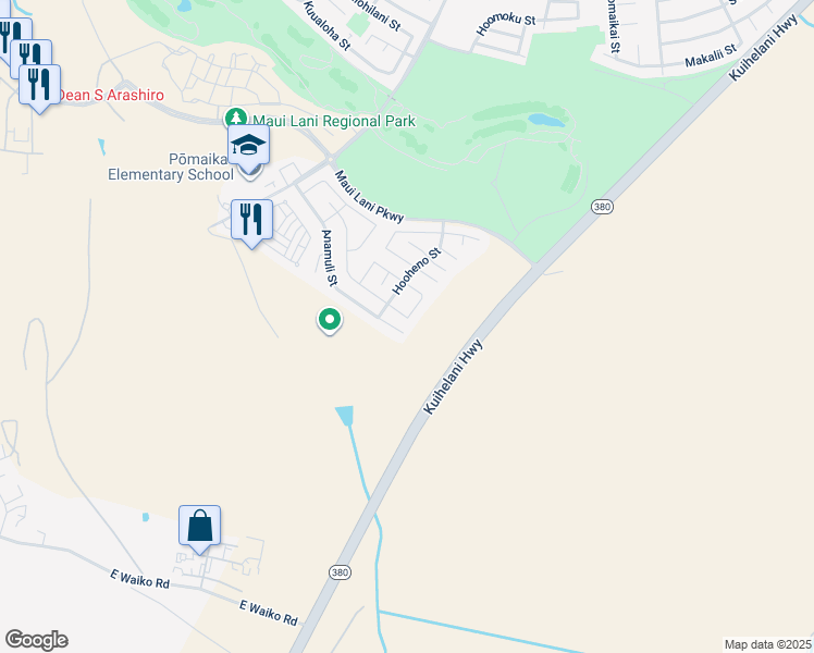 map of restaurants, bars, coffee shops, grocery stores, and more near 129 Molehulehu Loop in Kahului