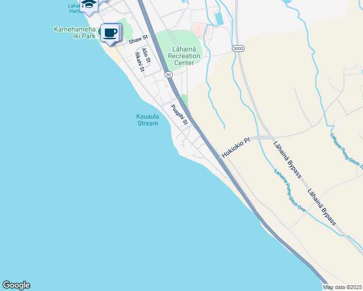 map of restaurants, bars, coffee shops, grocery stores, and more near 17 Pualoke Place in Lahaina