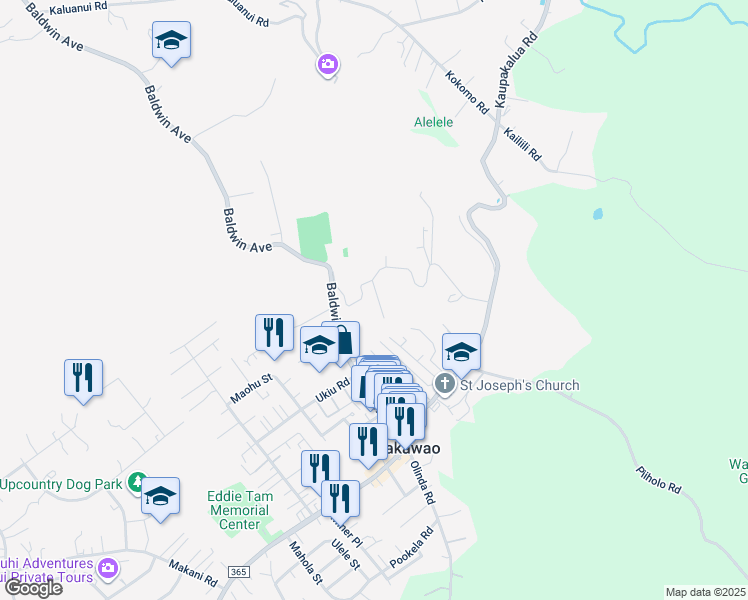 map of restaurants, bars, coffee shops, grocery stores, and more near 30 Puaina Place in Makawao