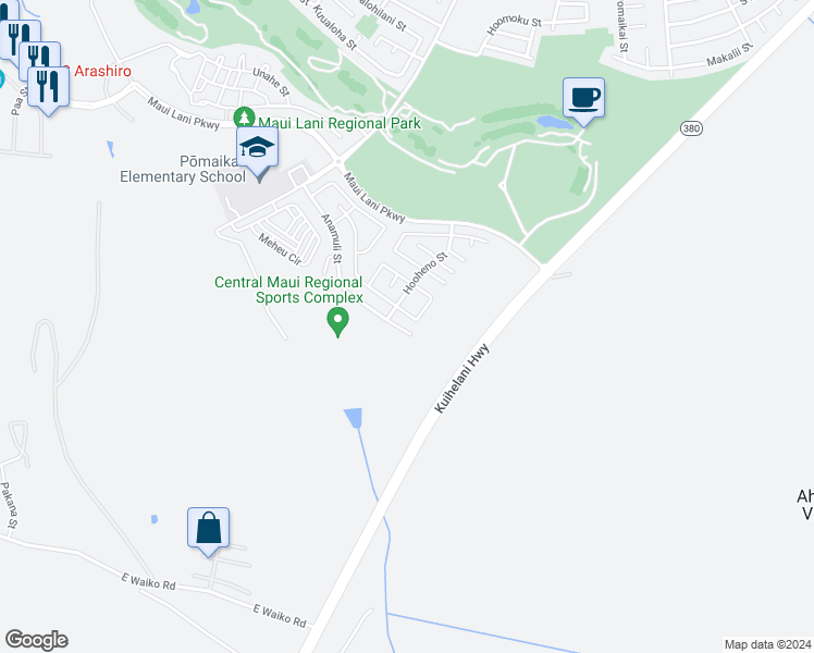 map of restaurants, bars, coffee shops, grocery stores, and more near 255 Anamuli Street in Kahului