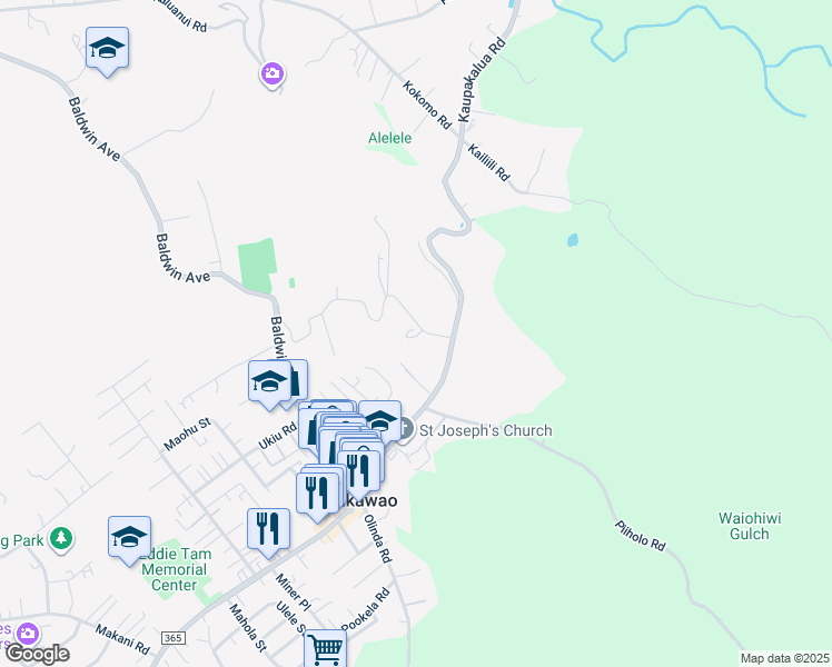 map of restaurants, bars, coffee shops, grocery stores, and more near 240 Kee Road in Makawao