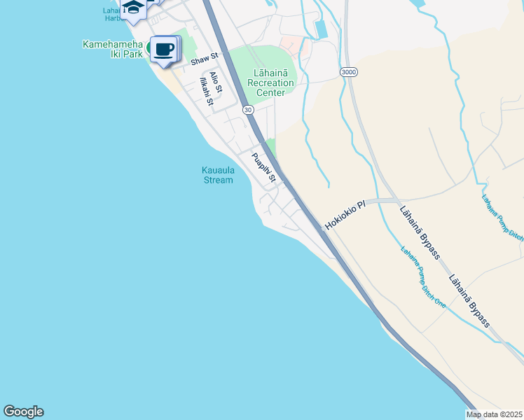 map of restaurants, bars, coffee shops, grocery stores, and more near 20 Puailima Place in Lahaina