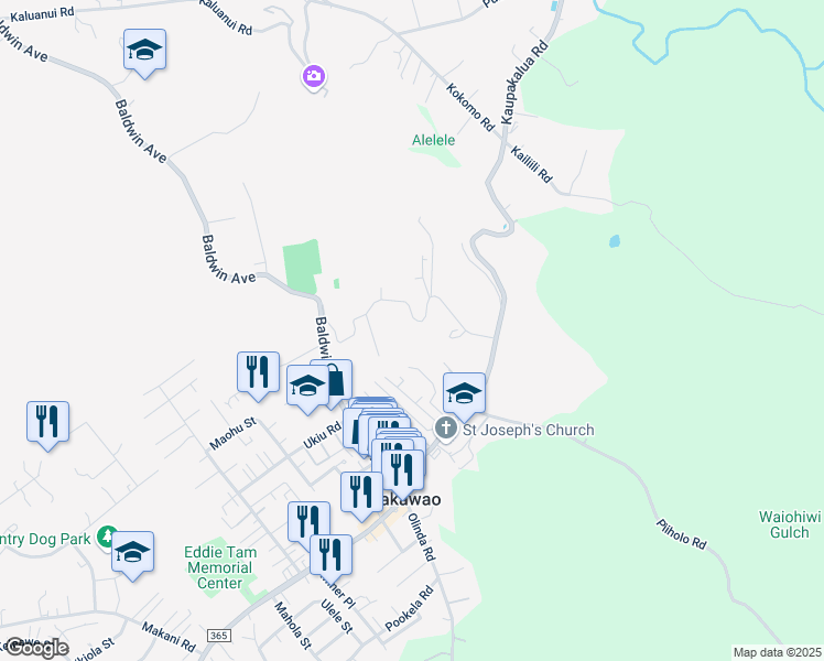 map of restaurants, bars, coffee shops, grocery stores, and more near 112 Kee Road in Makawao