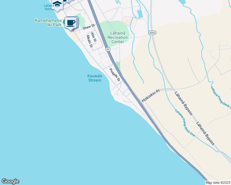 map of restaurants, bars, coffee shops, grocery stores, and more near 20 Puailima Place in Lahaina