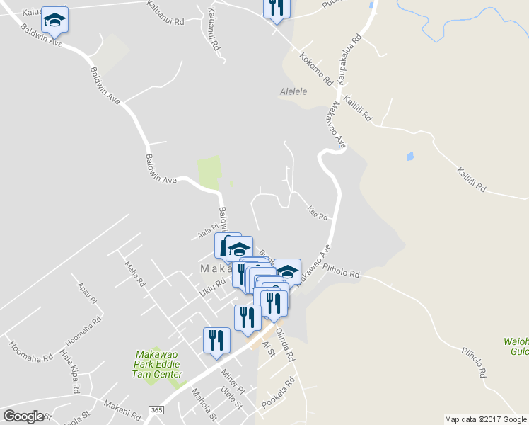 map of restaurants, bars, coffee shops, grocery stores, and more near 112 Kee Road in Makawao
