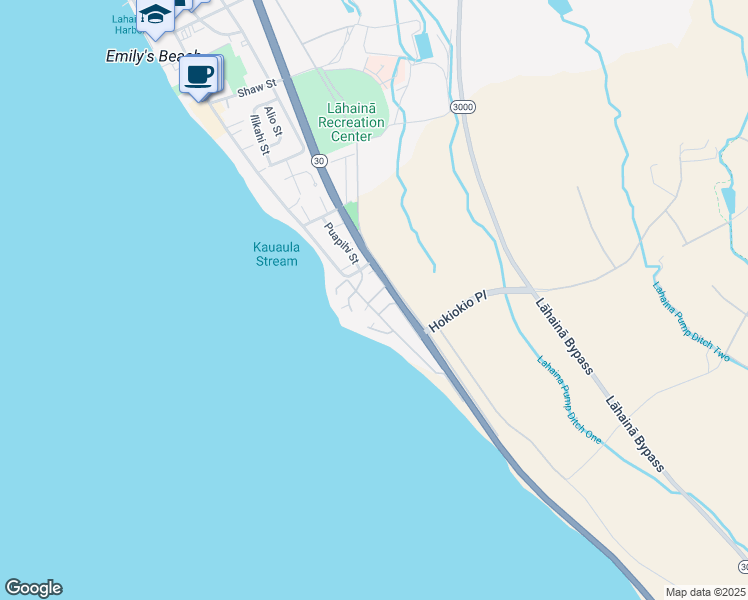 map of restaurants, bars, coffee shops, grocery stores, and more near 10 Puapake Place in Lahaina