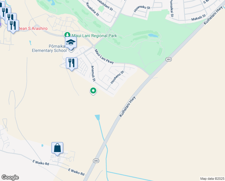 map of restaurants, bars, coffee shops, grocery stores, and more near 137 Molehulehu Loop in Kahului