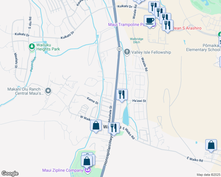 map of restaurants, bars, coffee shops, grocery stores, and more near 41 Koani Loop in Wailuku