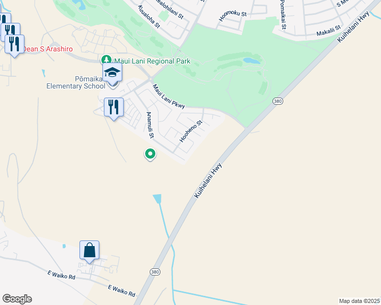 map of restaurants, bars, coffee shops, grocery stores, and more near 121 Molehulehu Loop in Kahului