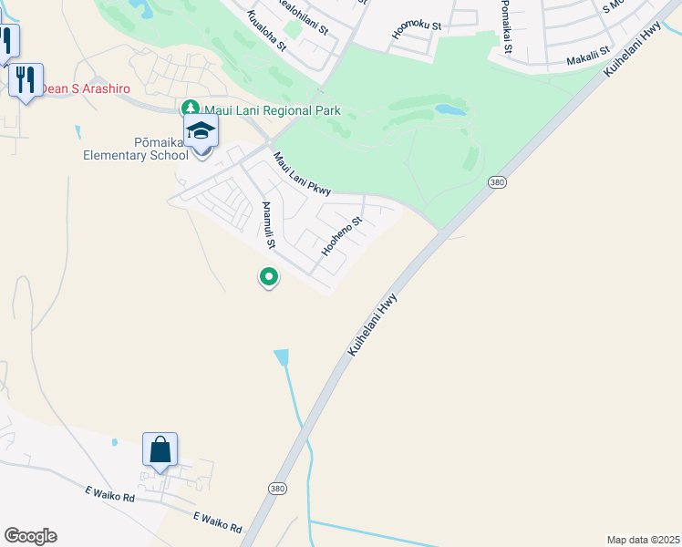 map of restaurants, bars, coffee shops, grocery stores, and more near 121 Molehulehu Loop in Kahului
