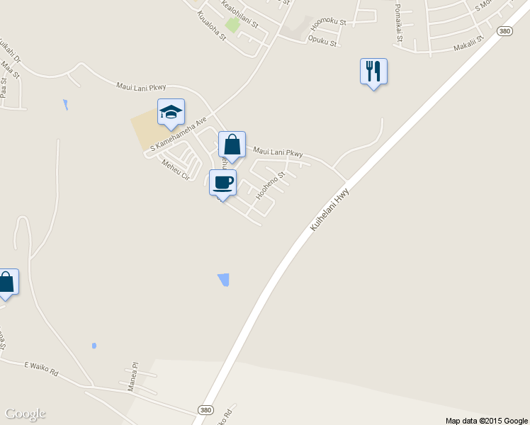 map of restaurants, bars, coffee shops, grocery stores, and more near 134 Molehulehu Loop in Kahului