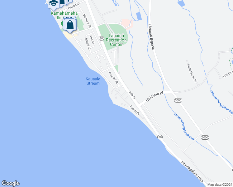 map of restaurants, bars, coffee shops, grocery stores, and more near 17 Pualoke Place in Lahaina
