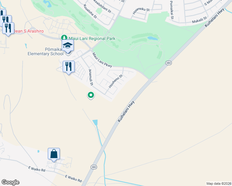map of restaurants, bars, coffee shops, grocery stores, and more near 105 Molehulehu Loop in Kahului