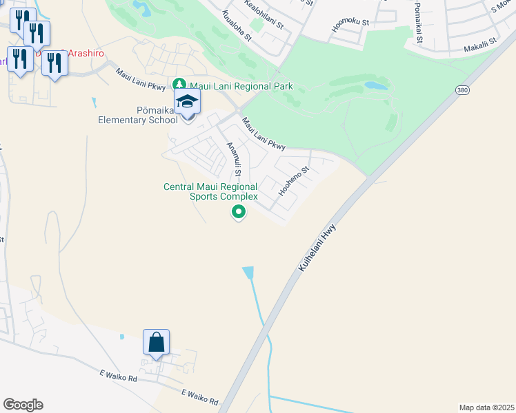 map of restaurants, bars, coffee shops, grocery stores, and more near 202 Anamuli Street in Kahului
