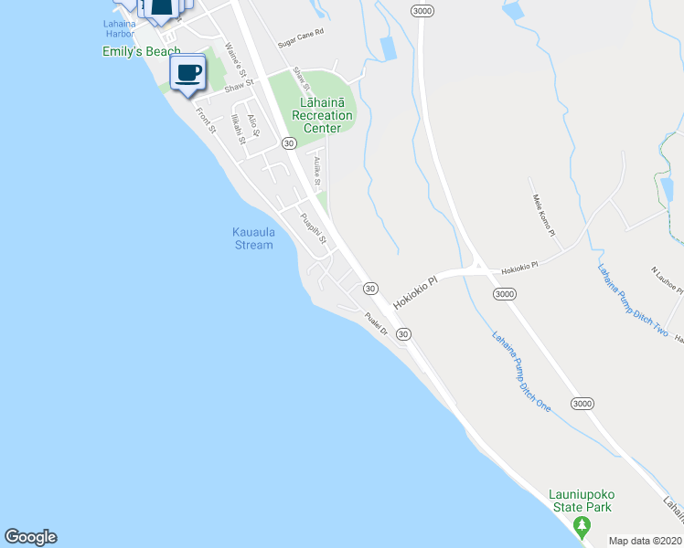 map of restaurants, bars, coffee shops, grocery stores, and more near 21 Puapake Place in Lahaina