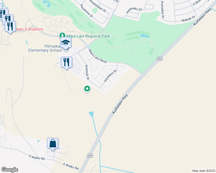 map of restaurants, bars, coffee shops, grocery stores, and more near 134 Molehulehu Loop in Kahului