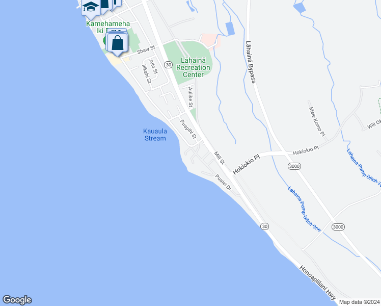 map of restaurants, bars, coffee shops, grocery stores, and more near 35 Pualoke Place in Lahaina