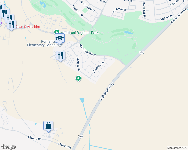 map of restaurants, bars, coffee shops, grocery stores, and more near 148 Molehulehu Loop in Kahului