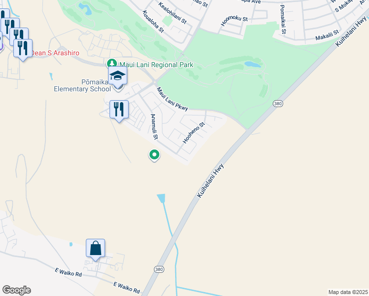 map of restaurants, bars, coffee shops, grocery stores, and more near 148 Molehulehu Loop in Kahului