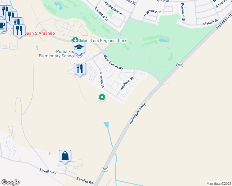 map of restaurants, bars, coffee shops, grocery stores, and more near 167 Molehulehu Street in Kahului