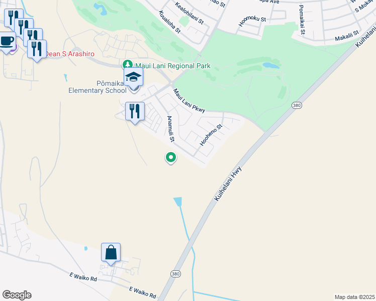 map of restaurants, bars, coffee shops, grocery stores, and more near 203 Anamuli Street in Kahului