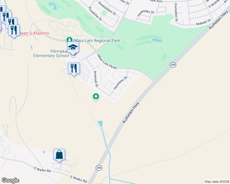 map of restaurants, bars, coffee shops, grocery stores, and more near 148 Molehulehu Loop in Kahului