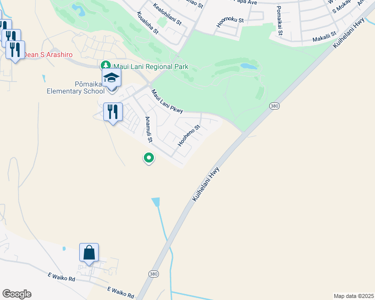 map of restaurants, bars, coffee shops, grocery stores, and more near 108 Molehulehu Loop in Kahului