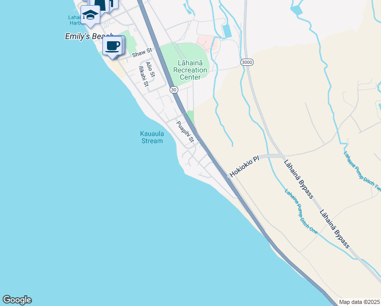 map of restaurants, bars, coffee shops, grocery stores, and more near 17 Pualoke Place in Lahaina