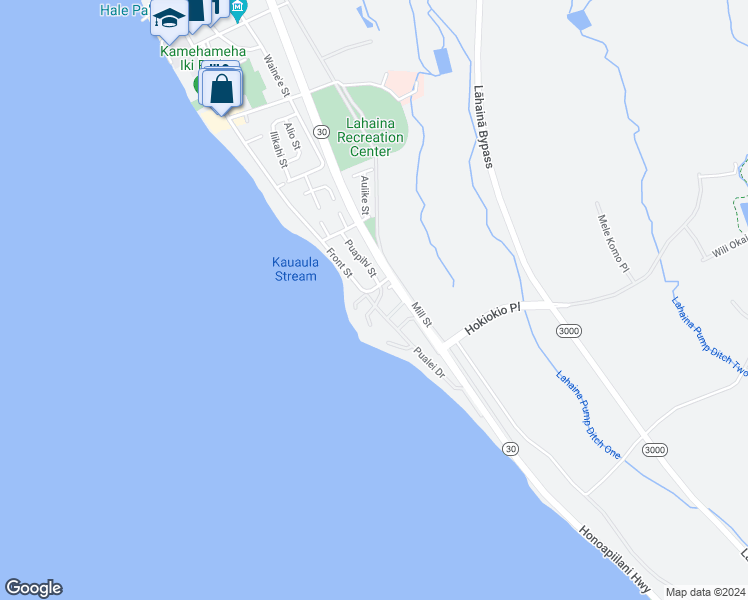 map of restaurants, bars, coffee shops, grocery stores, and more near 8 Pualoke Place in Lahaina