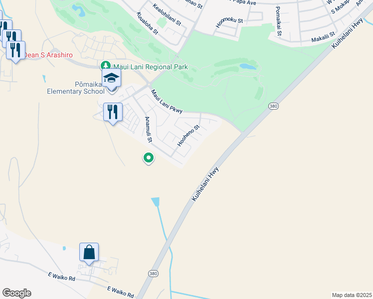 map of restaurants, bars, coffee shops, grocery stores, and more near 108 Molehulehu Loop in Kahului
