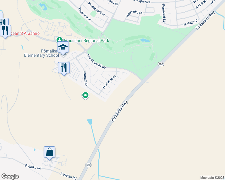 map of restaurants, bars, coffee shops, grocery stores, and more near 101 Molehulehu Loop in Kahului