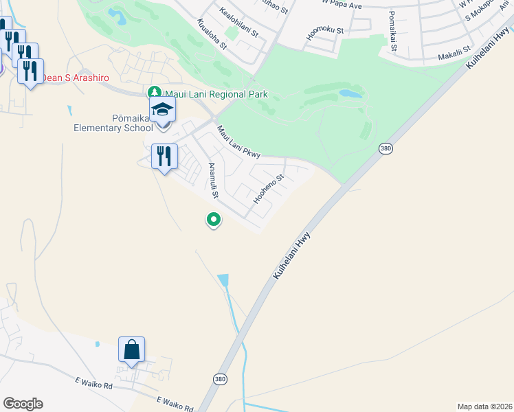 map of restaurants, bars, coffee shops, grocery stores, and more near 147 Molehulehu Loop in Kahului