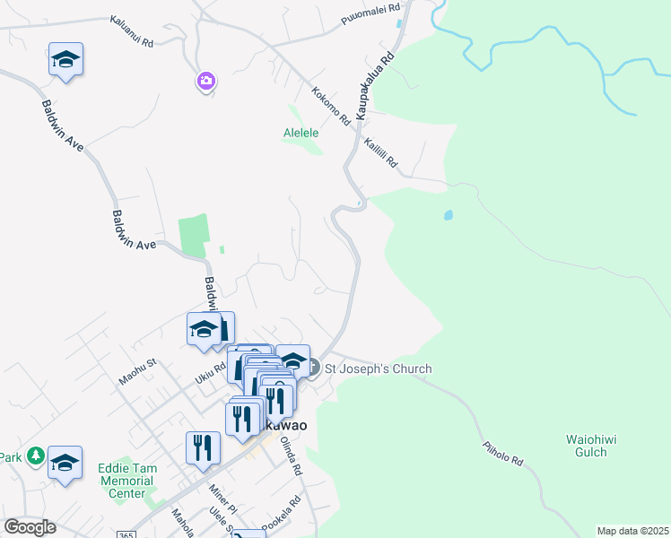 map of restaurants, bars, coffee shops, grocery stores, and more near 1491 Makawao Avenue in Makawao