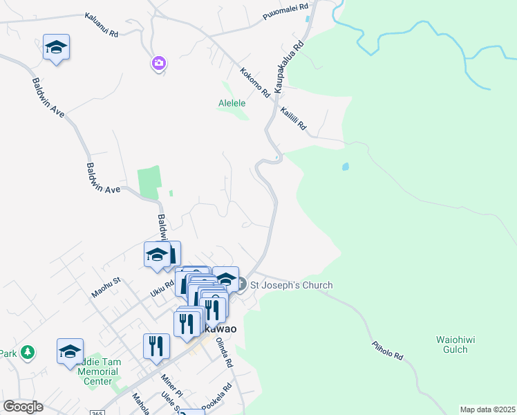 map of restaurants, bars, coffee shops, grocery stores, and more near 1491 Makawao Avenue in Makawao