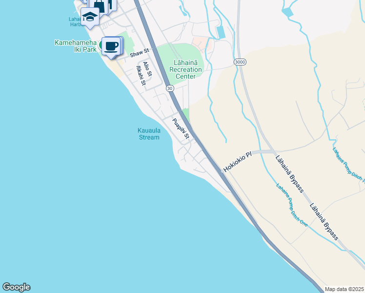 map of restaurants, bars, coffee shops, grocery stores, and more near 17 Pualoke Place in Lahaina
