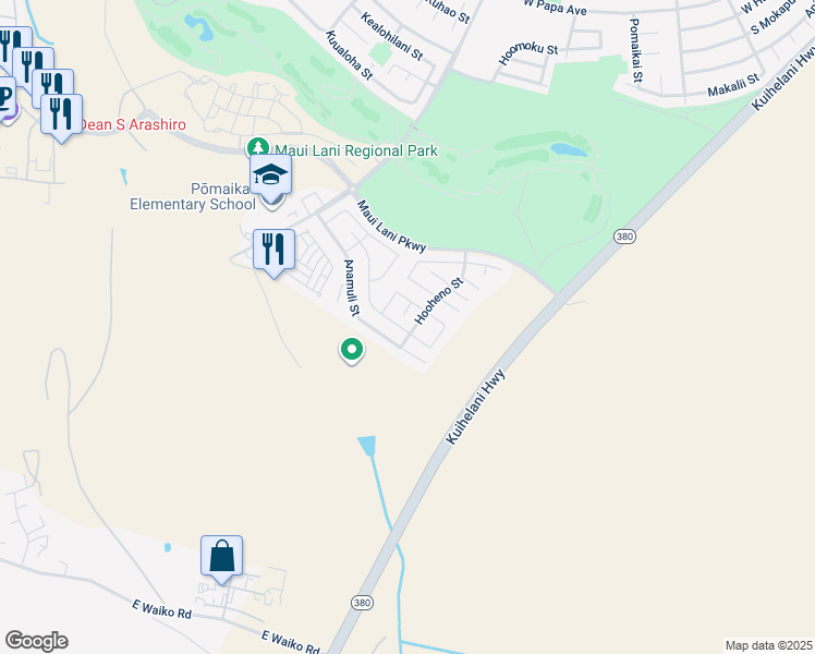 map of restaurants, bars, coffee shops, grocery stores, and more near 166 Molehulehu Loop in Kahului