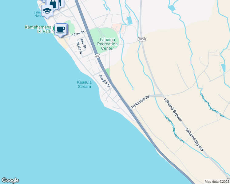 map of restaurants, bars, coffee shops, grocery stores, and more near 55 Puapake Place in Lahaina