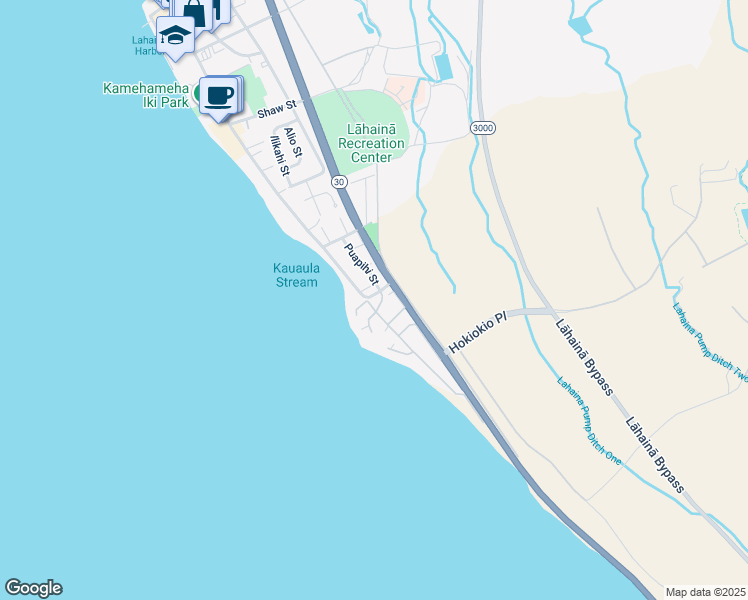 map of restaurants, bars, coffee shops, grocery stores, and more near 175 Pualoke Place in Lahaina