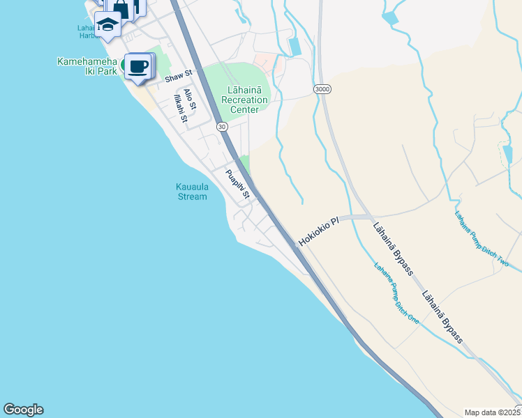 map of restaurants, bars, coffee shops, grocery stores, and more near 55 Puapake Place in Lahaina