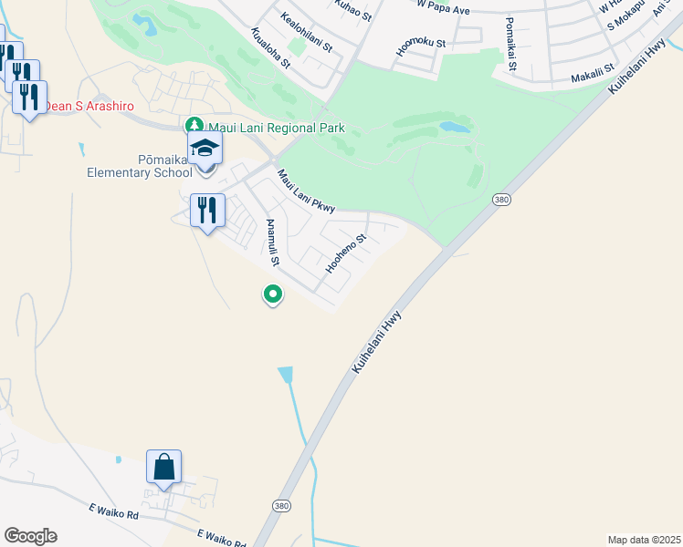 map of restaurants, bars, coffee shops, grocery stores, and more near 86 Molehulehu Loop in Kahului