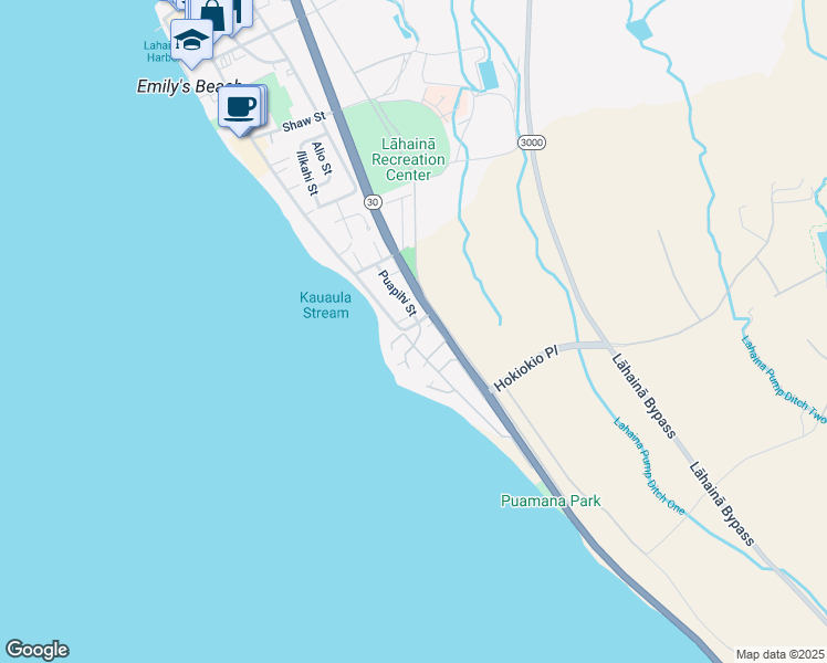 map of restaurants, bars, coffee shops, grocery stores, and more near 175 Pualoke Place in Lahaina