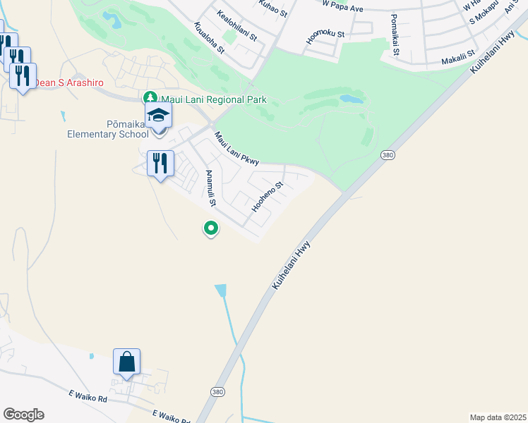 map of restaurants, bars, coffee shops, grocery stores, and more near 86 Molehulehu Loop in Kahului