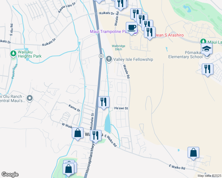 map of restaurants, bars, coffee shops, grocery stores, and more near 149 East Kanamele Loop in Wailuku